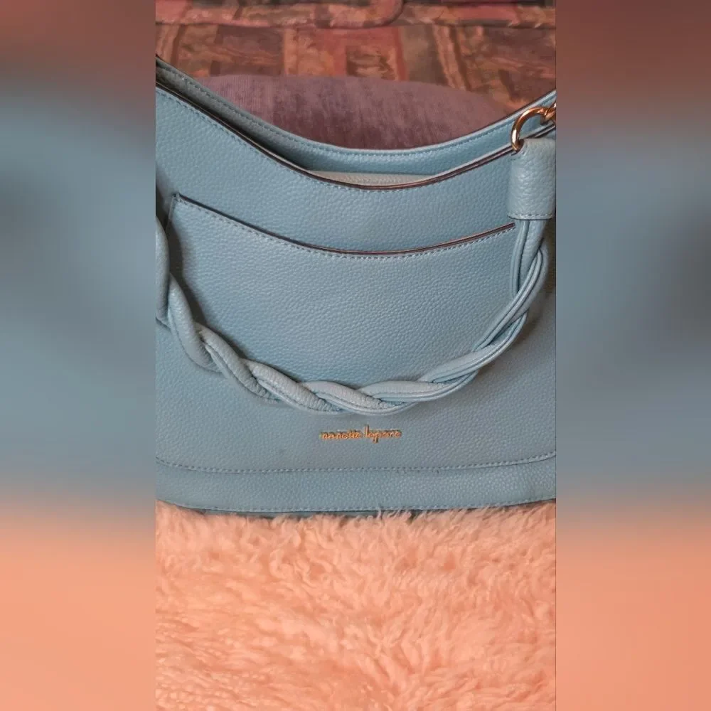 Nanette Lepore Sky Blue Braided Straps Magnetic Snap Man Made Women Shoulder Bag